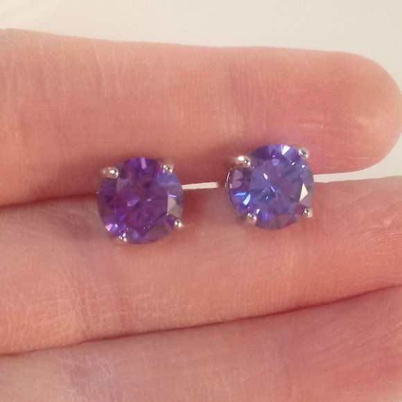 18K White Gold Filled Round Purple Diamond Zircon Stud Earrings 2.75ctw Gorgeous - Picture 4 of 4